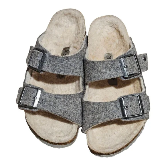 Kids' Birkenstock Grey Beige Shearling Lined Sandals US 2 (Little Girl) - Picture 3 of 15